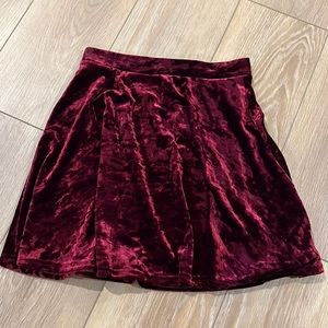 Topshop Faux Crushed Velvet High Waist Maroon Skirt Size 2